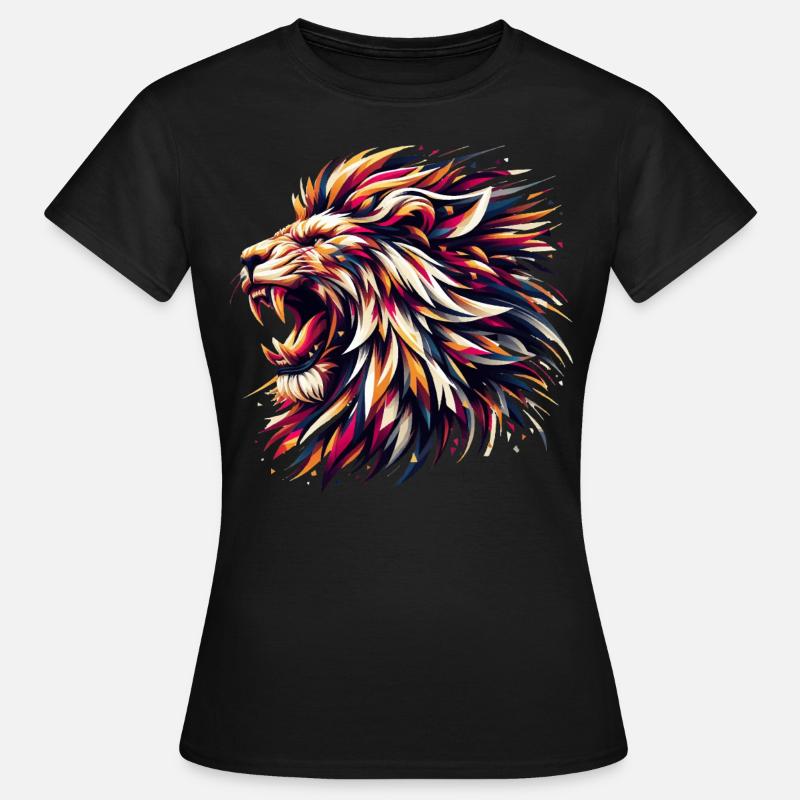Lion Roars Geometryczny Prezent - Koszulka damska - czarny