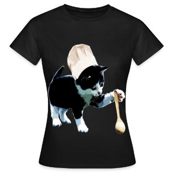 Koch Katze Kochen Miezekatze Küche - Frauen T-Shirt - Schwarz - Vorne - AI Model Female 172 dark (172cm)
