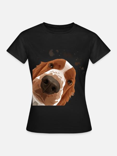 Neugieriger Welsh Springer Spaniel Hund - T-shirt dam - svart