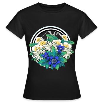 Flore Fleurs sauvages Gentiane Edelweiss Alpes Alm Berg - T-shirt Femme - noir - Devant - AI Model Female 172 dark (172cm)