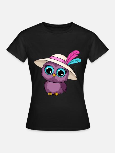 Eule Mit Hut - Frauen T-Shirt - Schwarz