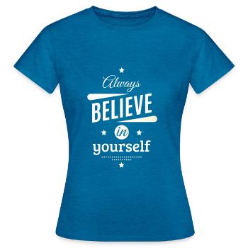 Glaube - Frauen T-Shirt - Antikblaues Saphir meliert - Vorne - AI Model Female 172 dark (172cm)