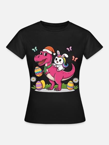 Easter Dinosaur Bunny Ears Easter - Frauen T-Shirt - Schwarz