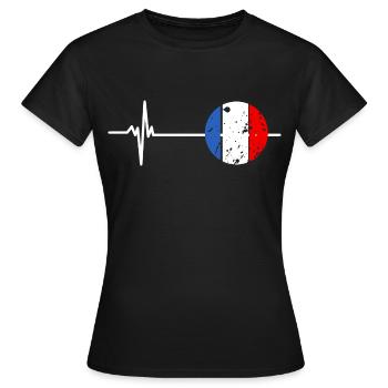 France Battement de Cœur Drapeau Français Fierté - T-shirt Femme - noir - Devant - AI Model Female 172 dark (172cm)
