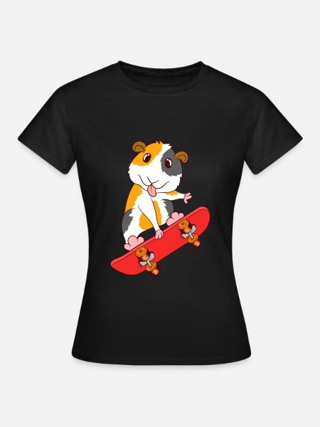 Skateboarding-Meerschweinchen-Rochen auf T-Shirt - Frauen T-Shirt - Schwarz
