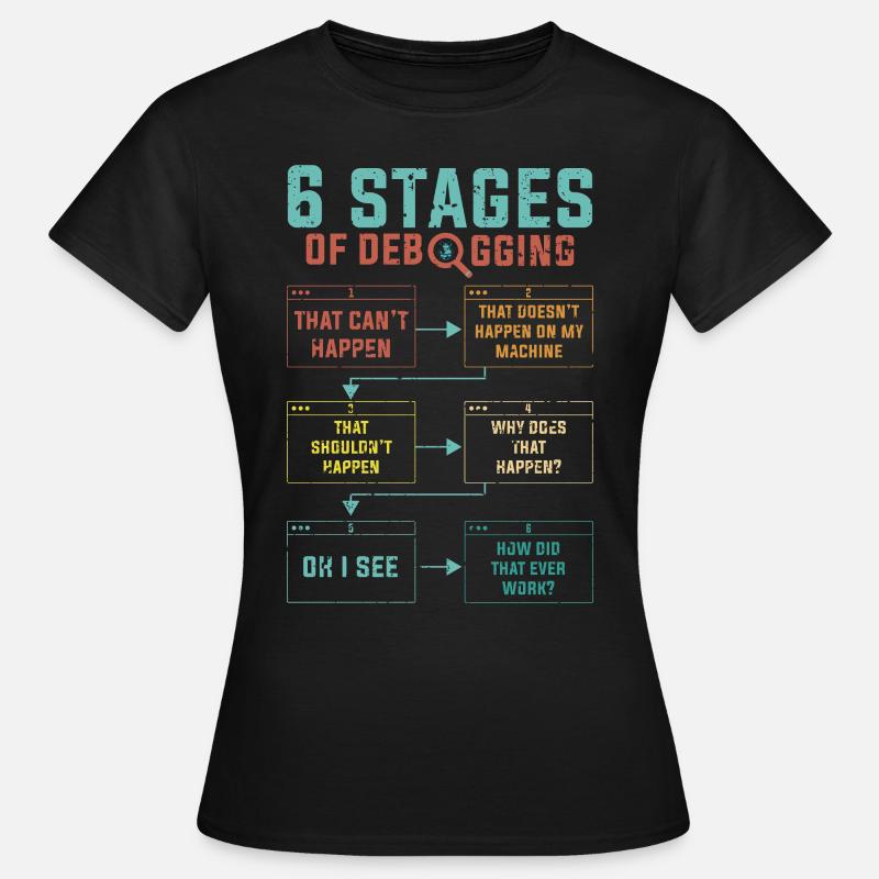 Programmierer 6 Stages of debugging - Frauen T-Shirt - Schwarz