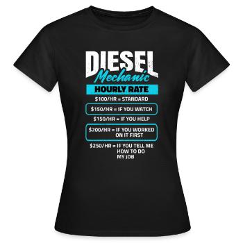 LKW Mechaniker Diesel Mechanic Hourly Rate - Frauen T-Shirt - Schwarz - Vorne - AI Model Female 172 dark (172cm)