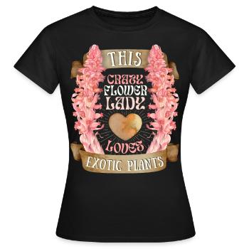 Crazy-Flower-Lady, drôle de dire flower power - T-shirt Femme - noir - Devant - AI Model Female 172 dark (172cm)