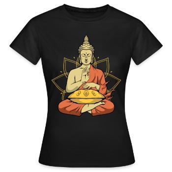 Handpan Buddha Spieler Spiritual Handpan - Frauen T-Shirt - Schwarz - Vorne - AI Model Female 172 dark (172cm)