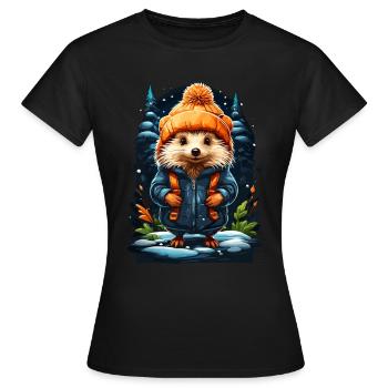 Hedgehog with Winter Hat Happy Hedgehog - Women's T-Shirt - black - Front - AI Model Female 172 dark (172cm)