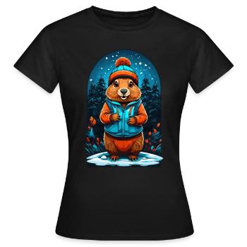 Marmot with winter hat Happy marmot - Women's T-Shirt - black - Front - AI Model Female 172 dark (172cm)