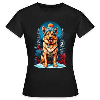 German Shepherd With Winter Hat Happier - Women's T-Shirt - black - Front - AI Model Female 172 dark (172cm)