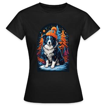 Border Collie With Winter Hat Happy Border - Women's T-Shirt - black - Front - AI Model Female 172 dark (172cm)