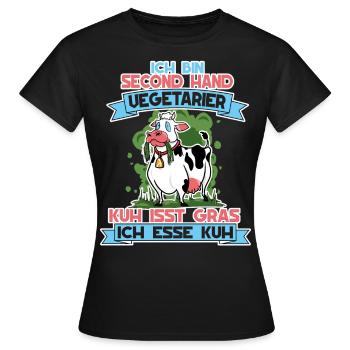 Ich Bin Second Hand Vegetarier Kuh Isst Gras - Frauen T-Shirt - Schwarz - Vorne - AI Model Female 172 dark (172cm)