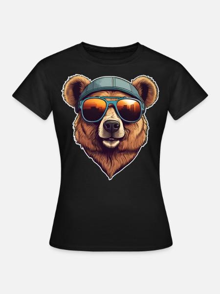 Cooler Bär mit Sonnenbrille - Frauen T-Shirt - Schwarz