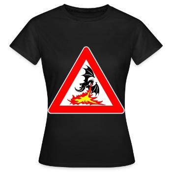 Attention Dragon avec panneau de signalisation de mauvaise humeur - T-shirt Femme - noir - Devant - AI Model Female 172 dark (172cm)