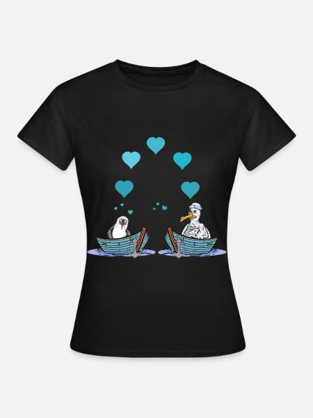 Möwen Möwe Liebe Herz Valentin Seemann Boot - Frauen T-Shirt - Schwarz
