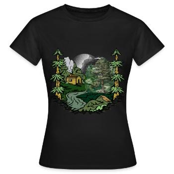 forêt, cabane, nature, habitant de la forêt, amoureux de la nature, alpage - T-shirt Femme - noir - Devant - AI Model Female 172 dark (172cm)