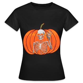 Kürbis Oktober Geist Spuk Halloween Skelett - Frauen T-Shirt - Schwarz - Vorne - AI Model Female 172 dark (172cm)
