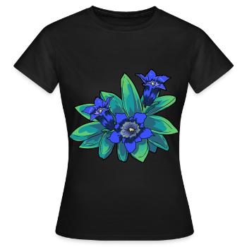 Alpen Blume Enzian Flora Gebirge Blüte Blumen - Frauen T-Shirt - Schwarz - Vorne - AI Model Female 172 dark (172cm)