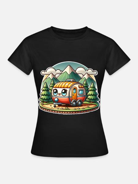 Camping Camper Wohnwagen Kinder - Frauen T-Shirt - Schwarz