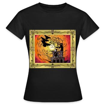 Moyen Age Château Sorcière Heure Halloween Horreur - T-shirt Femme - noir - Devant - AI Model Female 172 dark (172cm)