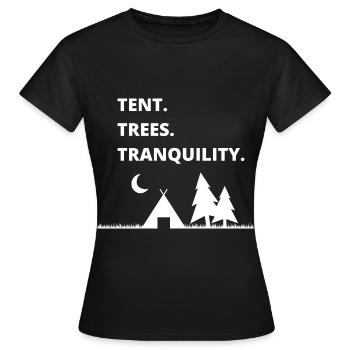 Tente, Arbres, Tranquillité - T-shirt Femme - noir - Devant - AI Model Female 172 dark (172cm)