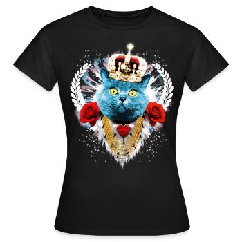 Blue Cat The King - cat crown laurel roses - Women's T-Shirt - black - Front - AI Model Female 172 dark (172cm)