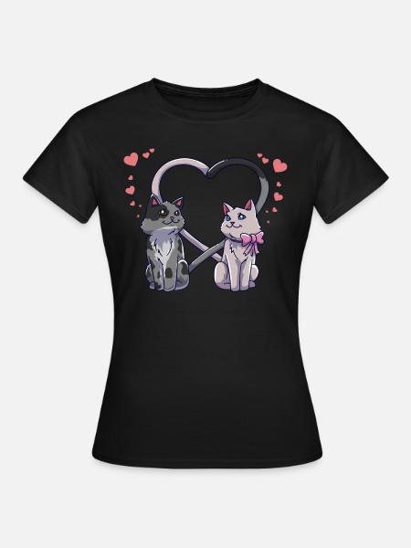 Valentin couple coeur coeur amour contact visuel - T-shirt Femme - noir