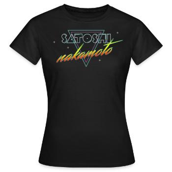 Satoshi Nakamoto Bitcoin Krypto Synthwave Geschenk - Frauen T-Shirt - Schwarz - Vorne - AI Model Female 172 dark (172cm)