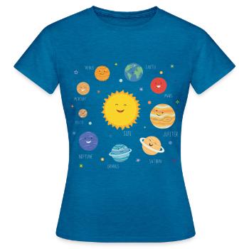 Universum - Frauen T-Shirt - Antikblaues Saphir meliert - Vorne - AI Model Female 172 dark (172cm)