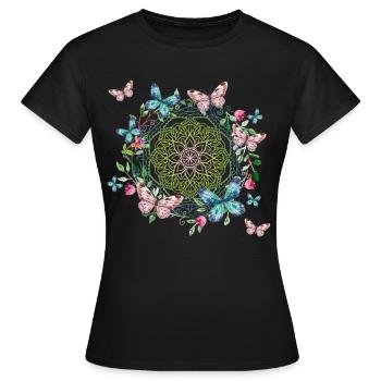 Geometrie/ Yoga/ Meditation/ Schmetterling Namaste - Frauen T-Shirt - Schwarz - Vorne - AI Model Female 172 dark (172cm)