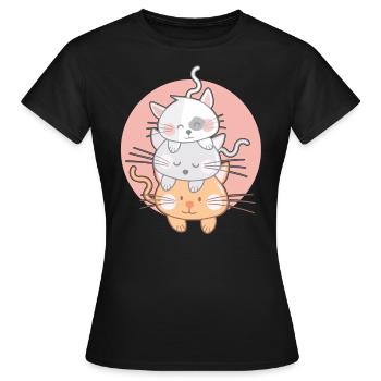 Katzenstapel Kawaii Japan Anime - Frauen T-Shirt - Schwarz - Vorne - AI Model Female 172 dark (172cm)