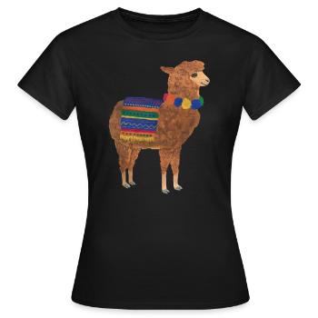 Lama Alpaga Vicuna Guanaco Pérou Andes - T-shirt Femme - noir - Devant - AI Model Female 172 dark (172cm)