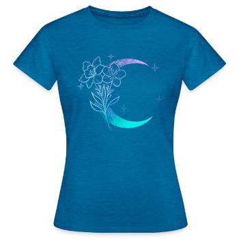 Lune avec fleurs dotwork tattoo - T-shirt Femme - bleu saphir antique chiné - Devant - AI Model Female 172 dark (172cm)
