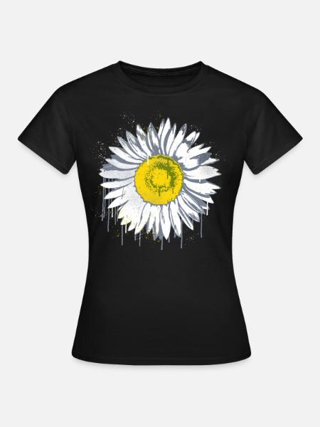 Daisy Stencil Graffiti Fleur Margerite - T-shirt Femme - noir