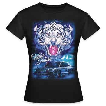 TIGRE VOITURE JAPON MANGA BOLIDE FUTURISTE - T-shirt Femme - noir - Devant - AI Model Female 172 dark (172cm)