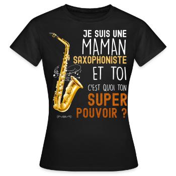 Musicienne saxophoniste maman saxophone - T-shirt Femme - noir - Devant - AI Model Female 172 dark (172cm)