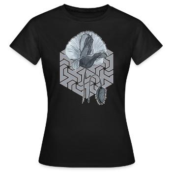 schwarzweiße Mohnblume mit Sechseck im Hintergrund - Frauen T-Shirt - Schwarz - Vorne - AI Model Female 172 dark (172cm)