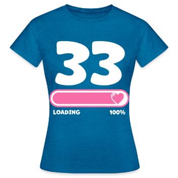 33. Geburtstag 33 Jahre - Frauen T-Shirt - Antikblaues Saphir meliert - Vorne - AI Model Female 172 dark (172cm)