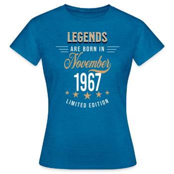 Legenden werden im November 1967 geboren - Frauen T-Shirt - Antikblaues Saphir meliert - Vorne - AI Model Female 172 dark (172cm)