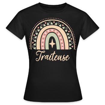 Cadeau Traiteuse. Boho Rainbow traiteuse. - T-shirt Femme - noir - Devant - AI Model Female 172 dark (172cm)