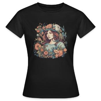 Summer Flower Girl Bohemian Style Vintage Féminin - T-shirt Femme - noir - Devant - AI Model Female 172 dark (172cm)
