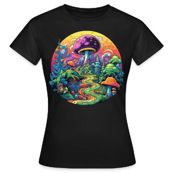 Psychedelische Pilze - Frauen T-Shirt - Schwarz - Vorne - AI Model Female 172 dark (172cm)