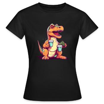 Dino Coffee Morning Muffle Dinosaur - Women's T-Shirt - black - Front - AI Model Female 172 dark (172cm)