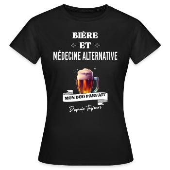 Bière Mon duo parfait et médecine alternative - T-shirt Femme - noir - Devant - AI Model Female 172 dark (172cm)