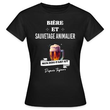 Bière Mon duo parfait et sauvetage animalier - T-shirt Femme - noir - Devant - AI Model Female 172 dark (172cm)
