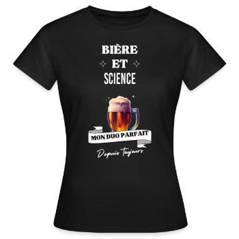 Bière Mon duo parfait depuis toujours et science - T-shirt Femme - noir - Devant - AI Model Female 172 dark (172cm)