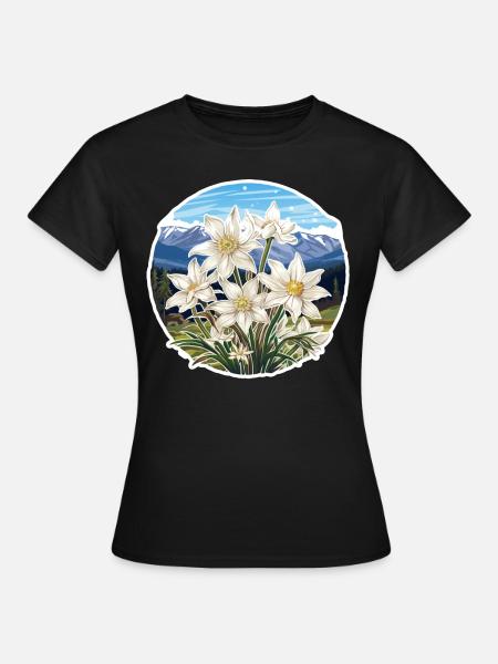Edelweiss Fleur Plante Montagnes - T-shirt Femme - noir