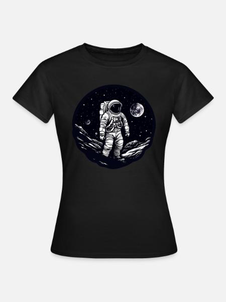 Astronaut Mond - Frauen T-Shirt - Schwarz